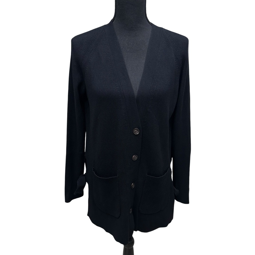ANTHROPOLOGIE MOTH BLACK STRETCH V NECK SWEATER CARDIGAN‎ MEDIUM BOWS